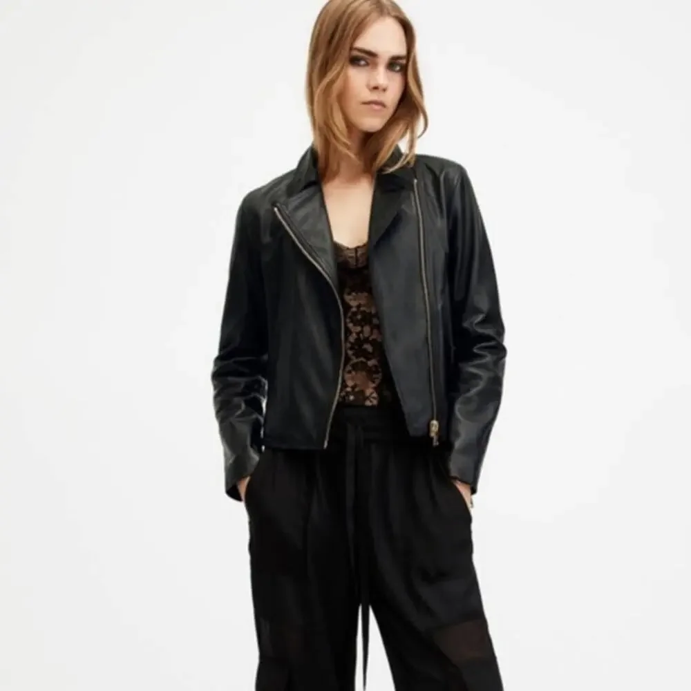 ALLSAINTS Vela Lamb Leather Black Biker Jacket Size 0